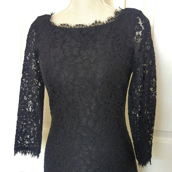 Diane Von Furstenberg Zarita Black Scalloped Lace Scoop Neck Dress - Picture 6 of 11